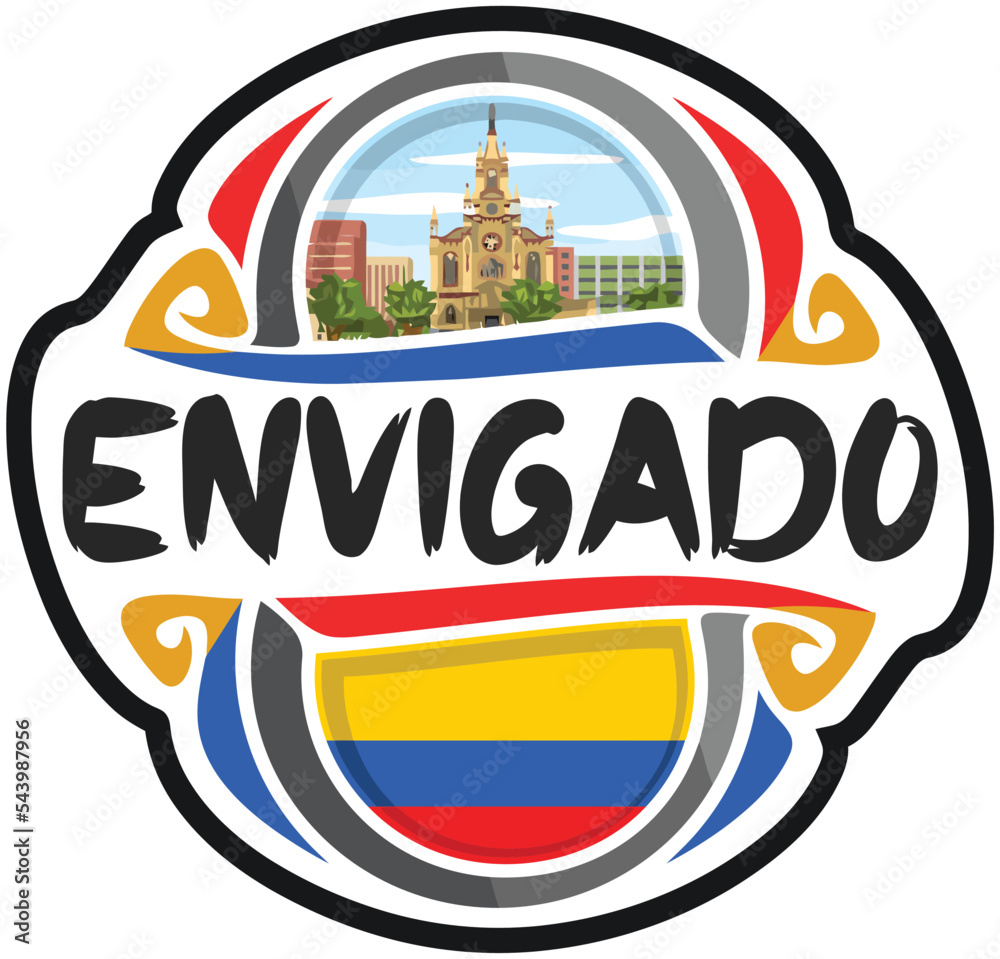Envigado Colombia Flag Travel Souvenir Sticker Skyline Landmark Logo Badge Stamp Seal Emblem