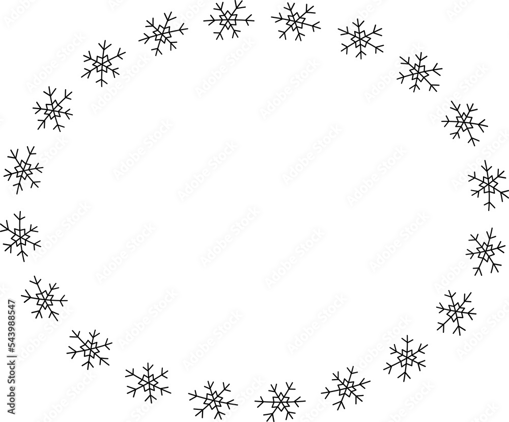 Fototapeta premium Snowflakes oval frame on transparent background. Png.