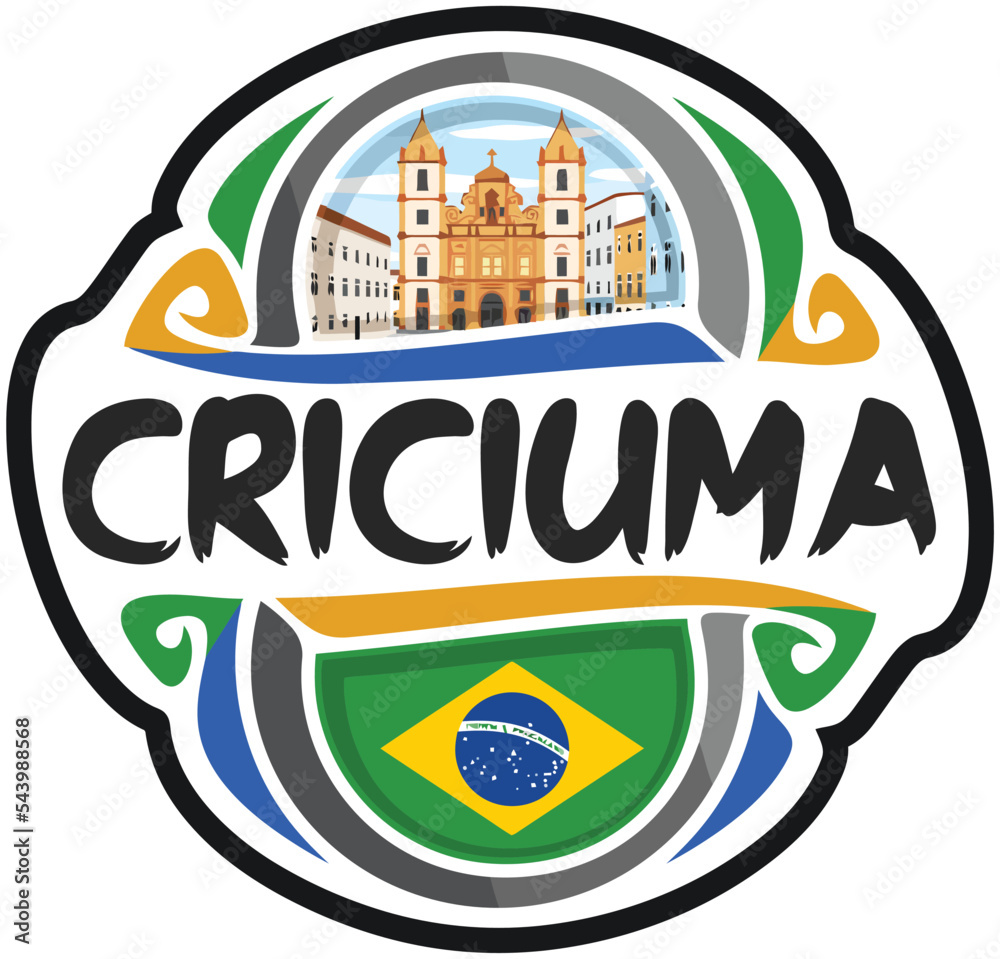 Criciuma Brazil Flag Travel Souvenir Sticker Skyline Landmark Logo Badge Stamp Seal Emblem Coat of Arms Vector Illustration SVG EPS