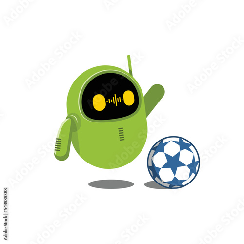 Illustration of green robot playing football.