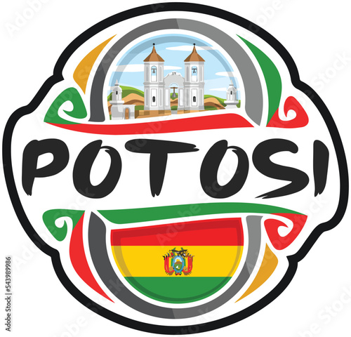 Potosi Bolivia Flag Travel Souvenir Sticker Skyline Landmark Logo Badge Stamp Seal Emblem Coat of Arms Vector Illustration SVG EPS