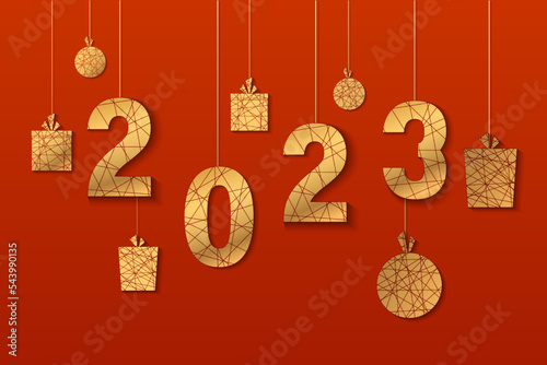 2023 Happy New Year Background golden color Design. Greeting Card, Banner, Poster. Vector Illustration.