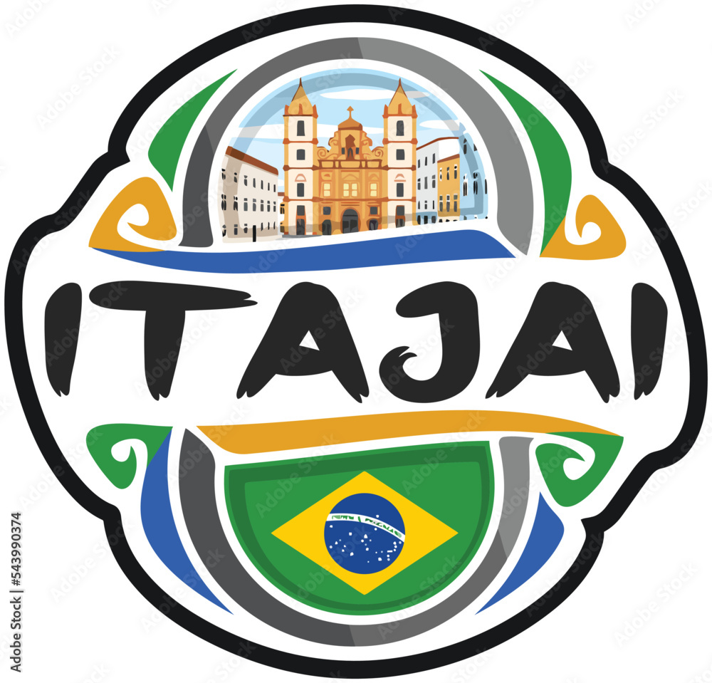 Itajai Brazil Flag Travel Souvenir Sticker Skyline Landmark Logo Badge Stamp Seal Emblem Coat of Arms Vector Illustration SVG EPS