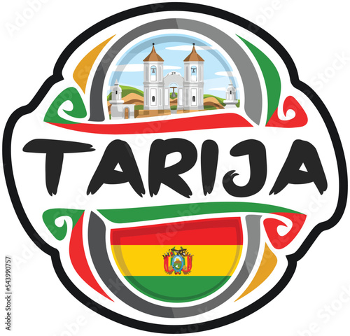 Tarija Bolivia Flag Travel Souvenir Sticker Skyline Landmark Logo Badge Stamp Seal Emblem Coat of Arms Vector Illustration SVG EPS photo