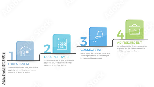 Infographic template with 4 steps with numbers and icons, workflow, process chart