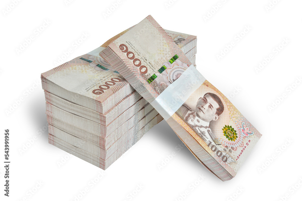 Thai baht, paper bank, price of one thousand, 100 per tie, isolated on white background. This has clipping path. Thai baht, paper bank, price of one thousand, 100 per tie, isolated on white background. This has clipping path.