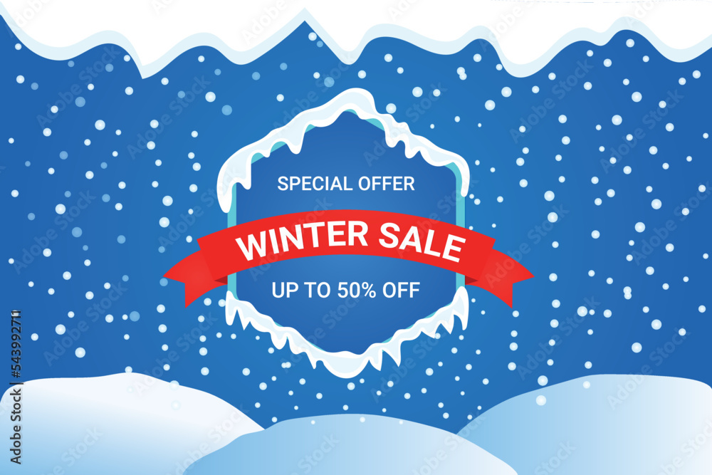 Realistic winter sale of special offer promotion banner design. 