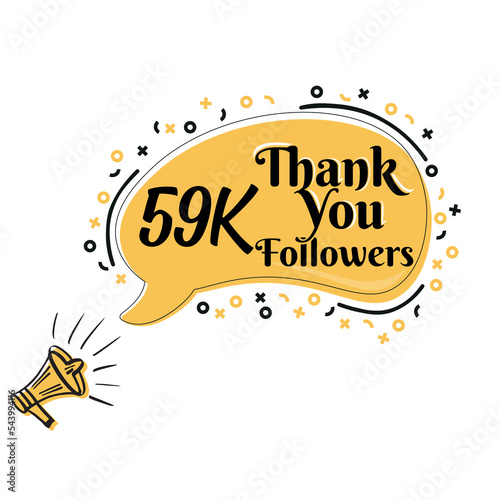 Thank you, 59K followers on speech bubble with megaphone vector design