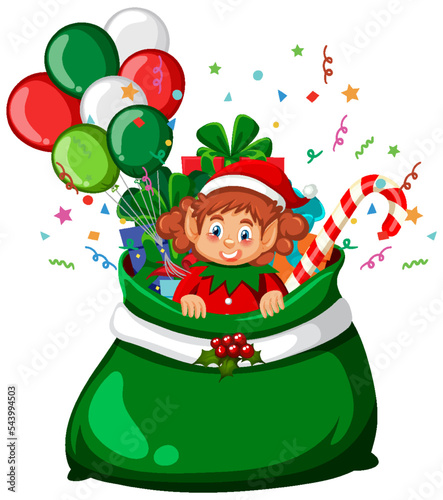 Elf in Christmas gift bag