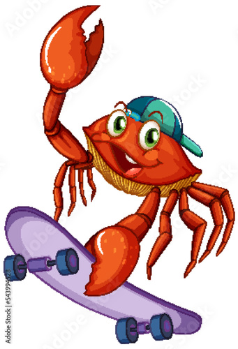 Cute crab cartoon character skateboarding