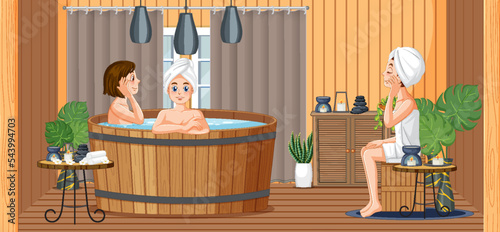 Girls enjoying hot tub in steam room