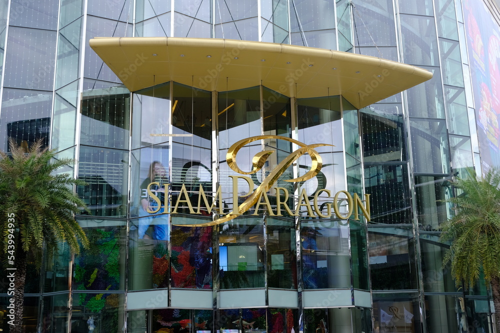 BANGKOK, THAILAND - OCTOBER 03, 2022: Siam Paragon Sign. Siam Paragon is a  famous department store in