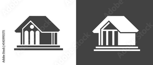 Bank governmental house icon 3d abstract vector or courthouse federal home institute building pictogram black white graphic illustration, modern museum silhouette shape or library service symbol image