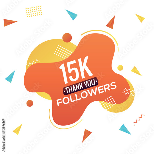 15k followers, social sites post, greeting card vector illustration. 15000 Followers Social Media Online Illustration Label Vector
 photo