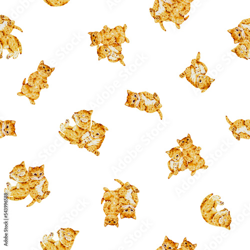 Seamless pattern of cute cats drawn by hand,