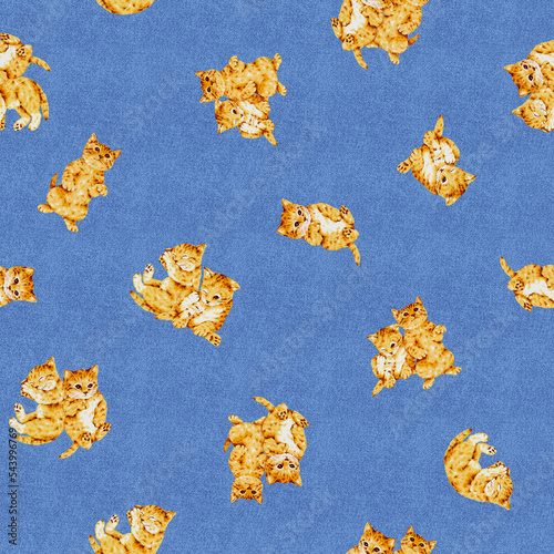 Seamless pattern of cute cats drawn by hand,