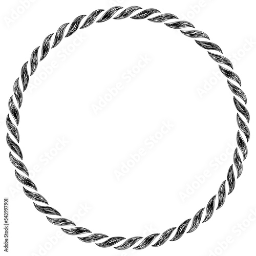 Round frame. Pen or pencil drawing border. Black pirate rope