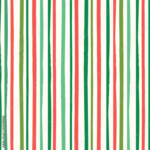 Christmas stripe pattern background. Festive vector seamless repeat of horizontal hand drawn textured lines. 