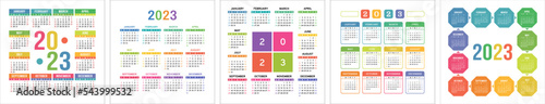 Calendar 2023 set. Multi color english square calender template collection