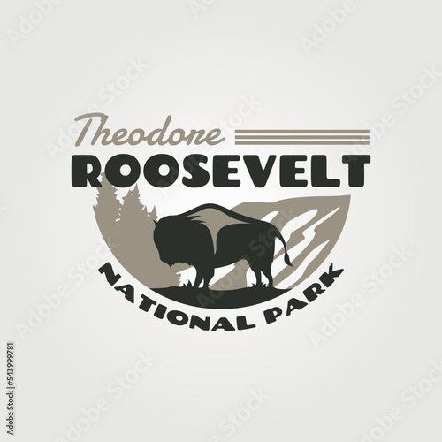 theodore roosevelt vintage logo with silhouette of bison illustration design photo