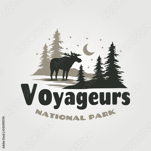 voyageurs national park with moose vector logo symbol illustration design