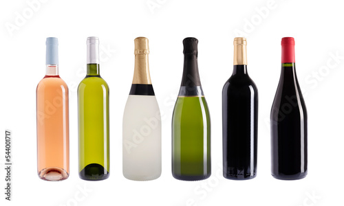Fotografie, Tablou Champagne and wine bottles, isolated on transparent background