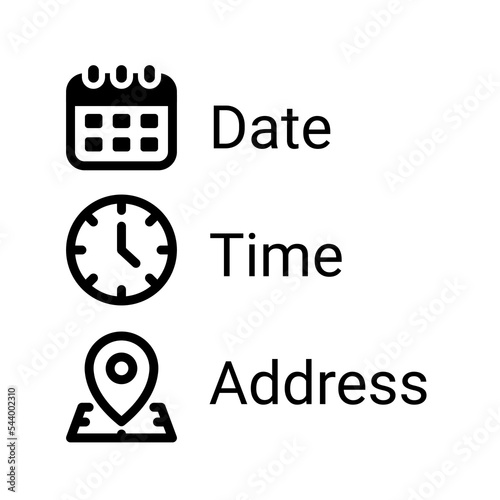 Date, Time, Address or Place Icons Symbol