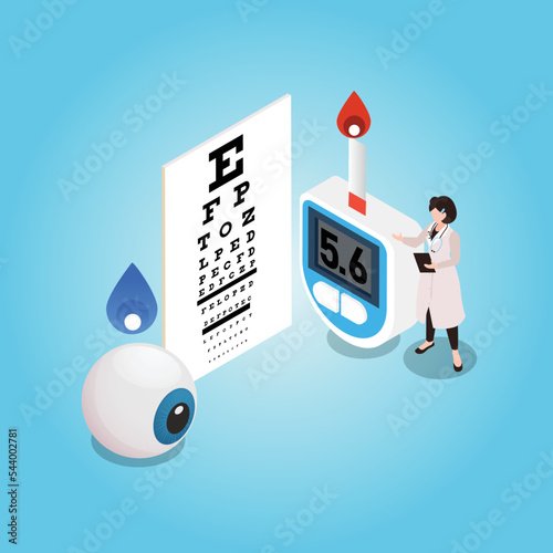 Diabetic Eye Disease Awareness isometric 3d vector illustration concept for banner, website, illustration, landing page, flyer, etc.