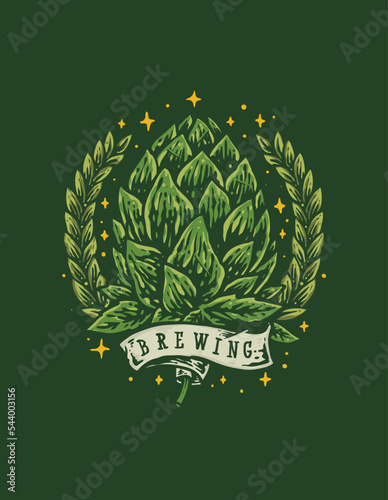 Hops flower vintage brewery illustration