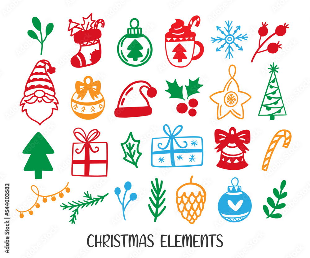 Christmas design icons elements in doodle style collection Stock Vector ...