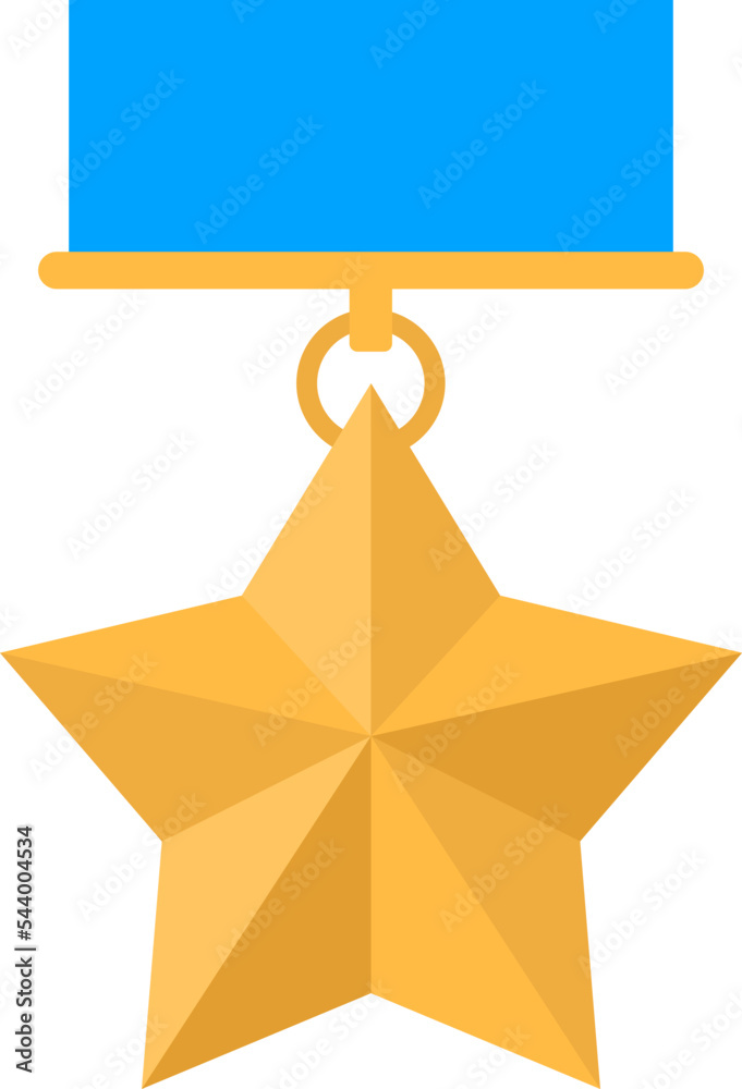 Gold star medal with blue ribbon vector illustration in flat style ...