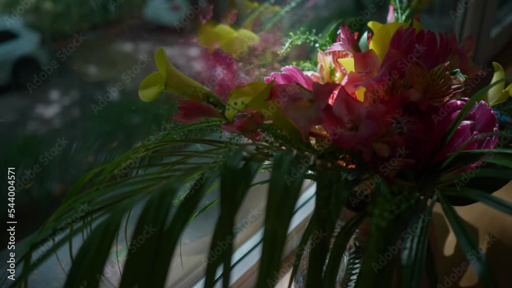 Beautiful wedding bouquet in tropical style. High quality FullHD footage Beautiful wedding bouquet in tropical style. High quality FullHD footage