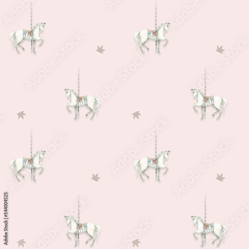 Horse, pink. Pattern. Watercolor