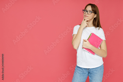 Concept of people, young woman on pink background