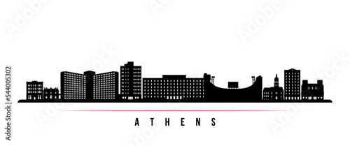 Athens skyline horizontal banner. Black and white silhouette of Athens, Georgia. Vector template for your design.