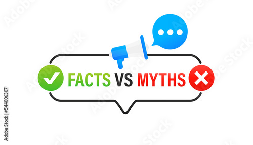 Fact and myth vector icon set. Truth or fiction with checkmark and cross in circle button isolated on white background as message. Vector illustration photo
