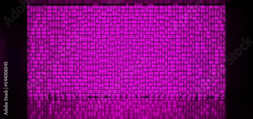 Obraz na płótnie Abstract architectural minimalistic background. Laser show in the ultraviolet spectrum. Modern impulse tunnel. Futuristic space sci-fi frame neon backlight. 3D illustration and rendering. w salonie