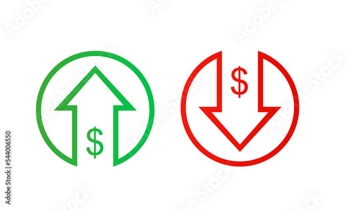 Free Download Dollar sign with green arrow up and red down, price or income vector icon isolated on white background. Vector illustration - GFXLoad