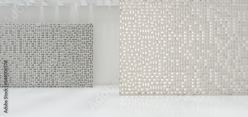 Obraz na płótnie Luxury white abstract architectural minimalistic background. Contemporary showroom. Modern exhibition stand. Empty gallery. Backlight. Polygonal Graphic Design. 3D illustration and rendering. w salonie