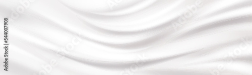 Texture of white cosmetic cream, sunscreen, milk or yogurt surface with ripple and waves. Abstract background with liquid dairy product splash or smooth satin drapery, vector realistic illustration