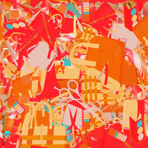 Background pattern abstract seamless design texture. Theme is about shaving, Barber pole, shopping, hairdressing, luxury, handbag, glamour, nail polish, scissors, hair care, tones, brush