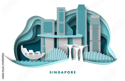 Singapore city vector travel paper cut poster