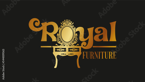 Mirror Golden frames royal logo. Antique royal museum decoration with luxury ornament logo. Premium furniture template. lettering typography font style