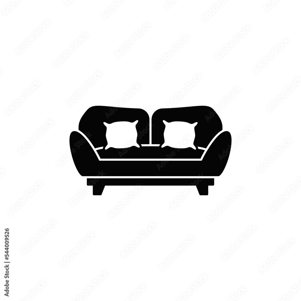 Sofa icon in black flat glyph, filled style isolated on white background Sofa icon in black flat glyph, filled style isolated on white background
