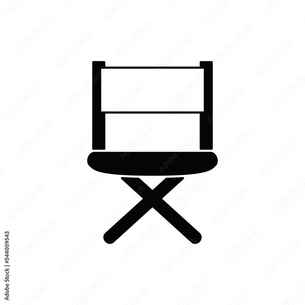 folding chair, director chair icon in black flat glyph, filled style isolated on white background folding chair, director chair icon in black flat glyph, filled style isolated on white background