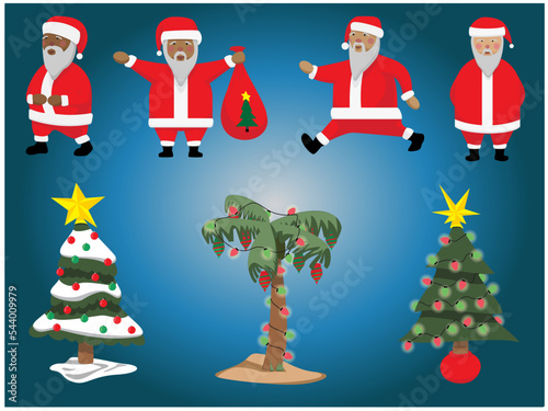 Various Santas and Christmas Trees