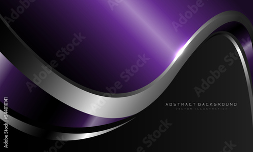 Abstract purple metallic curve with silver line on dark grey design modern luxury futuristic background vector