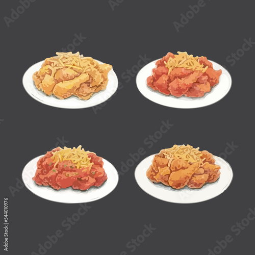 Delicious Korean Fried Chicken Watercolor Vector Illustration