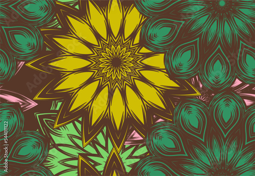 Flowers. Seamless floral background. Tracery handmade nature ethnic fabric backdrop pattern. Textile design texture. Decorative color art. Vector