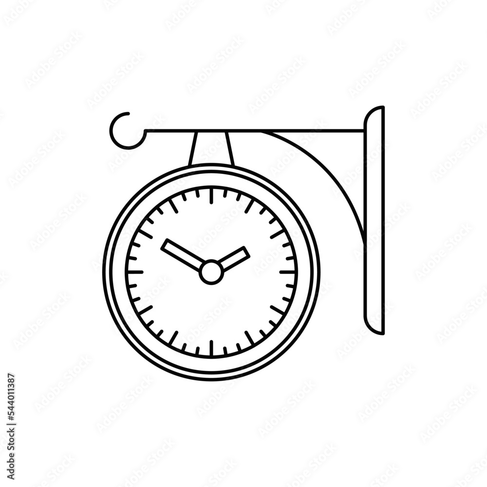 Wall clock with bracket icon in line style icon, isolated on white background Wall clock with bracket icon in line style icon, isolated on white background